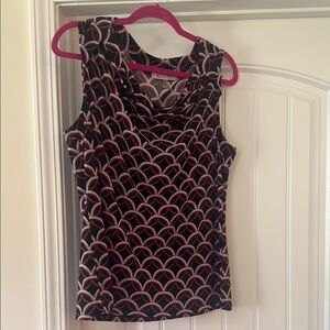 Kasper Black and Pink Patterned Tank Top